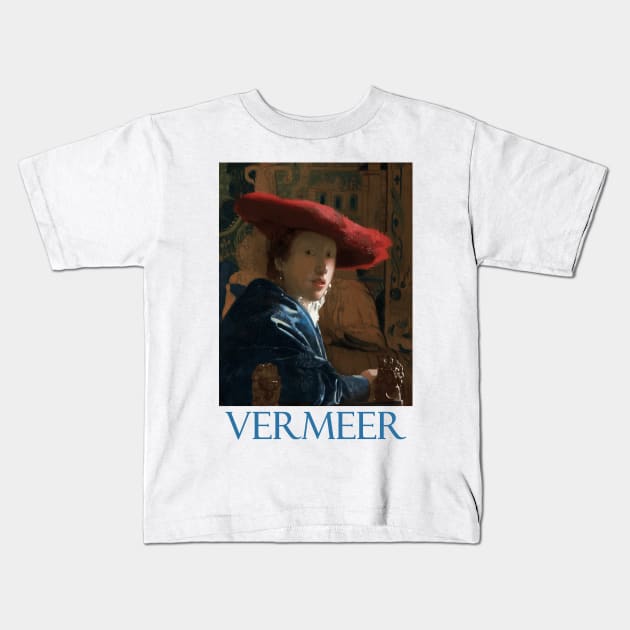 Girl with a Red Hat by Johannes Vermeer Kids T-Shirt by Naves